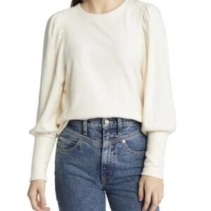 MADEWELL anthropologie ivory off white brushed puff sleeve cotton l/s top